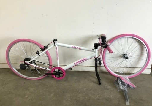 A-22 △ v 岐阜発/ 未使用/ GRAPHIS/ クロスバイク/ 26インチ/ 6段変速/ ペダルなし/ Fリム留め具欠品/ R7.6/22 △
