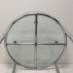 【糸島市内 送料無料】ガラスサイドテーブル 丸型 強化ガラス クロム脚 　北欧風　250808-2Yの画像