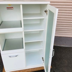 キッチンカウンター　レンジ台　キャビネット　スライド　収納棚　ホワイト　の画像