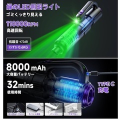 強吸引力28000PA スティッククリーナー本体 掃除機 コードレス 空気入れの画像