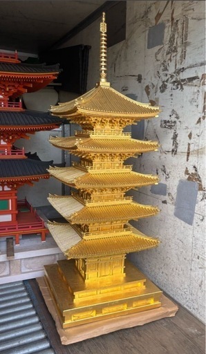 【直接引き取り限定】 五重塔 高さ 約166cm オブジェ 置物 インテリア 精巧模型 工芸品 展示用 寺院装飾品 木製 美術品 宮大工製作 金箔