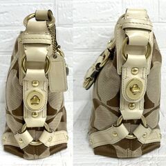 COACH コーチ 10619 シグネチャー カーリー ショルダーバッグ ハンドバッグ キャンバス レザー カーキベージュ 茶 ブラウン 中古 ☆札幌市 白石店 の画像