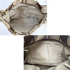 COACH コーチ 10619 シグネチャー カーリー ショルダーバッグ ハンドバッグ キャンバス レザー カーキベージュ 茶 ブラウン 中古 ☆札幌市 白石店 の画像