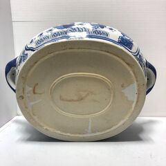 ☆陶器 睡蓮鉢 メダカ鉢 金魚鉢 鉢 水盤 花器 大型 54×35×21.5㎝ アンティーク 中古品(NF250808)303-577の画像