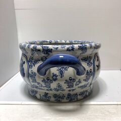☆陶器 睡蓮鉢 メダカ鉢 金魚鉢 鉢 水盤 花器 大型 54×35×21.5㎝ アンティーク 中古品(NF250808)303-577の画像
