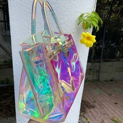 オーロラ  バーキン型　スケルトン　夏　バッグ　プール　海　レジャー　スケルトンバッグ　鍵付き　の画像