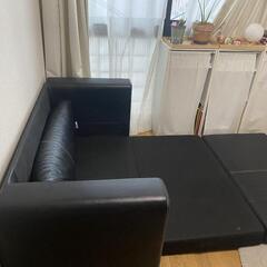2人がけソファ黒（ソファベッド）の画像