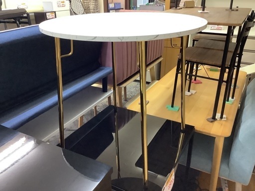 【リサイクルサービス八光】幅80㎝　Francfranc　ベル ダイニングテーブル ラウンド80 マーブル×ゴールド