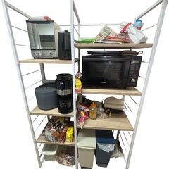 【値下げ大特価】レンジラック 収納 木板 アルミラック 直接引取りの画像