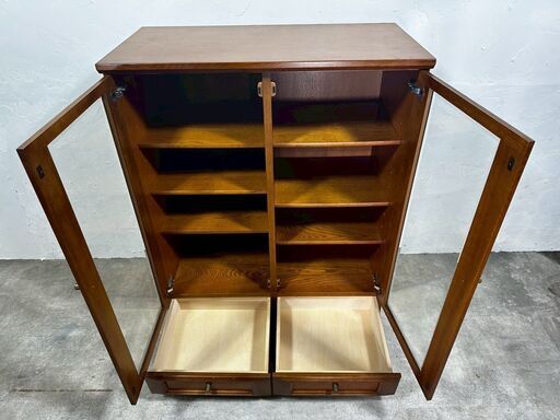 『karimoku』カリモク 本棚 ハイチェスト チェスト 飾棚 書斎棚 右開き カリモク 書棚 QT3575 幅114.8cm オーク4色 ボナシェルタ