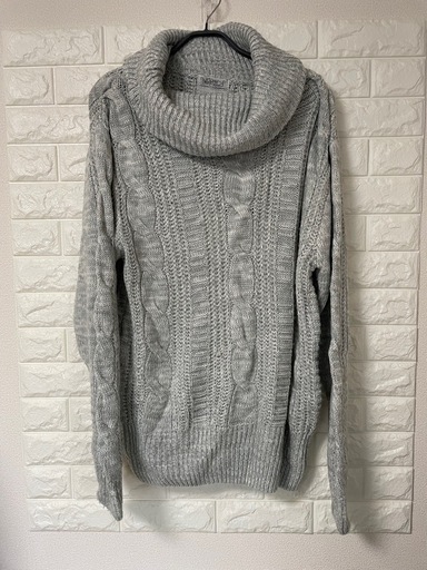 グレー ケーブル編み タートルネックスヌード⭐️used美品⭐️かぐれ Without Meet グレー ケーブル編み タートルネックニット L