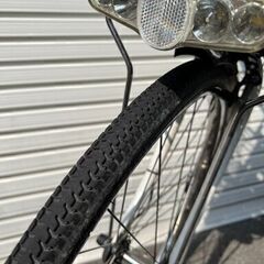 【返品保証付き】No724　大型バッテリー　電動アシスト自転車　返品保証付き　26インチ　パナソニック　 ティモ・W　2017年型　白　大型バッテリー16Ah（ロングモード60km以上）レンタサイクル店で使用していた自転車。メンテナンス済み。タイヤ、チューブ1年以内に交換、9分山。　車体番号-78C3383の画像