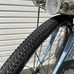 No722　大型バッテリー電動アシスト自転車　返金保証付き　26インチ　パナソニック　 ティモ・W　2017年型　ブルー　大型バッテリー16Ah（ロングモード60km以上）レンタサイクル店で使用していた自転車。メンテナンス済み。タイヤ、チューブ1年以内に交換、9分山。　返金保証付き　車体番号-78C3317の画像