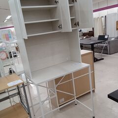 リユースのサカイ栃木店★ジモティ割あり★ 山善 食器棚 ホワイトベージュ W80×D46×H180 クリーニング済み TC10139の画像