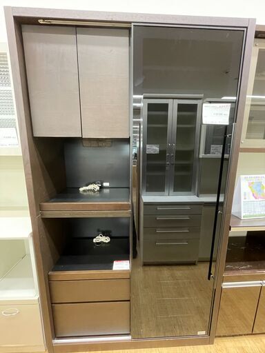 ★リユースのサカイ幸手店★ジモティ割あり★ モリタインテリア 食器棚 ダークブラウン W118×D44×H202 クリーニング済み SJ10051