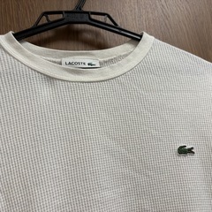 Lacoste ラコステ ワッフルクルーネックロングTshirt サイズM相当 日本製 ホワイト カットソーの画像