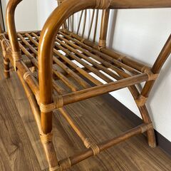 【中古】籐 ラタン製ベンチ付サイドテーブルの画像