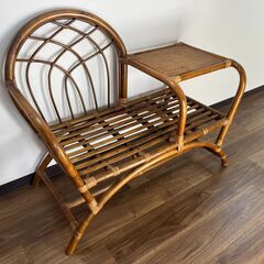 【中古】籐 ラタン製ベンチ付サイドテーブルの画像