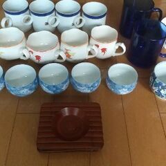 茶櫃  紅茶  コーヒー カップ  湯呑み茶碗＆ 青カップ（フランス製）の画像