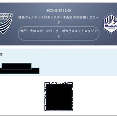 ■8/23(土)19:00徳島ヴォルティス対モンテディオ山形 明治安田Ｊ２リーグ■メインＡ自由席■２枚可■の画像