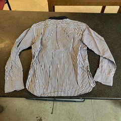 A2508-095 BEAUTY&YOUTH UNITED ARROWS クレリックカラーシャツ ランダムストライプ ホワイト/ネイビー サイズ:M 毛玉有りの画像