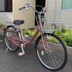 ＜整備・美品車＞24インチ・軽量アルミ・ママチャリ自転車・ピンクメタリック 変速なしの画像