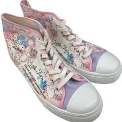 186001 現状品 SANRIO サンリオ リトルツインスターズ ハイカット スニーカー 24 ホワイト 総柄 [250328HM270125]の画像