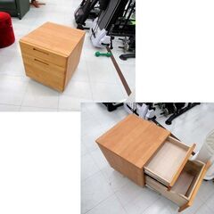 堀田木工所 学習机 幅105.5cm 袖机付き 天然木 ナチュラル シンプル 中古 勉強机 デスク HOTTA WOODY 苫小牧西店の画像