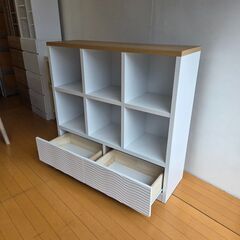未使用訳あり オープンラック 幅105cm ナチュラル×ホワイト 北欧 リビングボード 飾り棚 書斎 A4 雑誌収納 本棚 おもちゃ収納 棚の画像