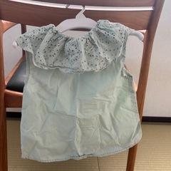 petit main 半袖シャツ 100cm ミントグリーン フリル襟の画像