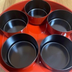 【未使用】レトロ漆器 飯切り＆おひつ5個セット／昭和 和モダン 食器セットの画像