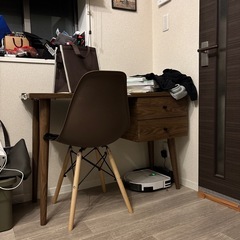 デスク＆チェアセット デスク チェア セット 木製スリムデスク W105 パソコンデスク パーソナルデスク 引き出し 木目 PCデスク おしゃれ 北欧風 シンプル ドレッサー ナチュラル ウォルナット ホワイトの画像