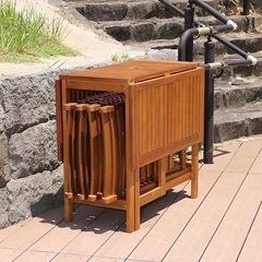 ガーデンテーブルセット 4人用 屋外 折りたたみ式 バタフライテーブル1台 チェア4脚 5点セット 木製 パラソルホール付きの画像