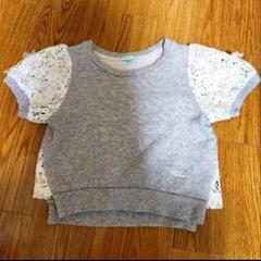 110 女の子　TOCCA　オンワード　樫山　半袖　カットソー　トップス　Tシャツ　グレー　フリル　組曲　メゾピアノ　子供服の画像
