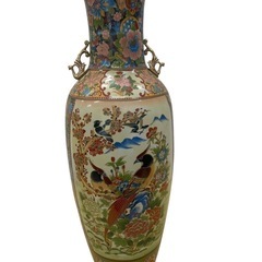 大型陶器花瓶 花鳥模様92㌢大型の画像