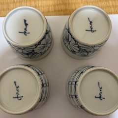 【うちる別注】そばちょこ　菊紋(2つ)、七宝(2つ)磁器　染付　有田焼　伊万里焼の画像