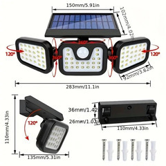 くまねず《姫路》入荷 (取付簡単) センサーライト① 屋外 led 防水 ソーラー 3面パネル 74LED 明るい 人感 センサー(新品未使用)の画像