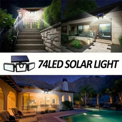 くまねず《姫路》入荷 (取付簡単) センサーライト① 屋外 led 防水 ソーラー 3面パネル 74LED 明るい 人感 センサー(新品未使用)の画像