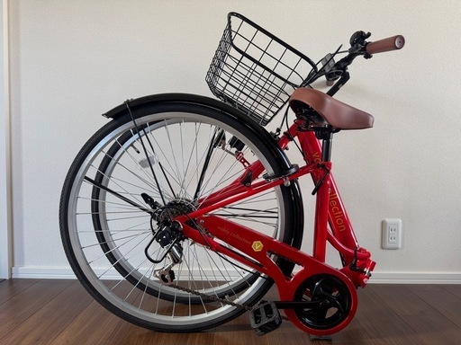 【新品 未使用 室内保管】《近隣の方には車で無料でお届け可》折りたたみ自転車 26インチ シマノ製6段変速 ダイナモライト リングロック錠 販売証明書付き