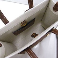 本物 美品 BURBERRY ミニフレヤトート ショルダーバッグ 8044143 1 ナチュラル/タン コットン×カーフレザー×リネン バーバリー 札幌市の画像