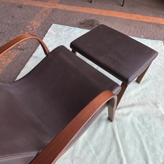 【バナナ】 カンディハウス ハイバックチェア&スツール 本革 ナラ材 ブラウン  レザーブラック 美品の画像