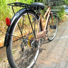 中古自転車 Wisteria 実用 自転車 6段変速 27インチ LEDオートライト オレンジ 前タイヤ、サドル、鍵新品交換済 通勤 通学 近所のお出掛けなどにの画像
