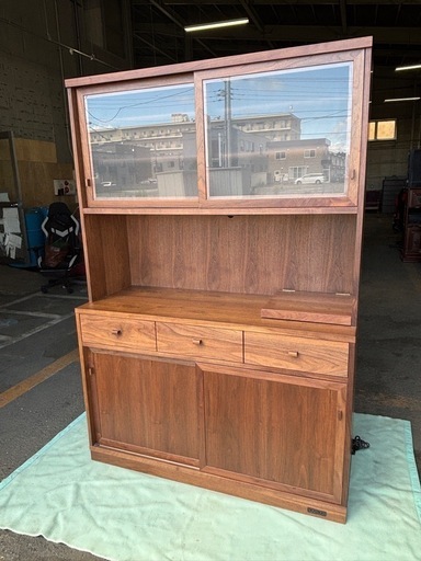 手渡し可 旭川家具 アーリー・タイムスアルファ キッチンボード ブラウン 状態良 バナナ】 旭川家具 アーリー・タイムスアルファ キッチンボード