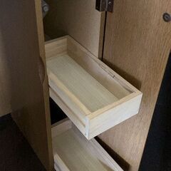 木製ドレッサー＆チェアセット】鏡・照明・収納付き※引き出し内部に一部剥がれありの画像