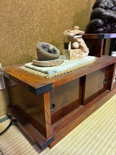 床の間 飾り棚昭和レトロテレビ台 和風棚 (ケヤキ色) (ema) 御嵩口の