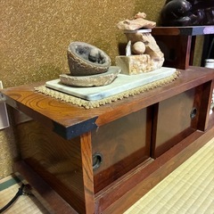 床の間 飾り棚　昭和レトロテレビ台 和風棚 (ケヤキ色)の画像