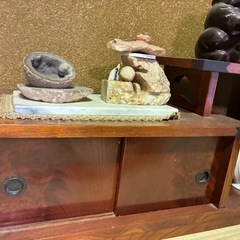 床の間 飾り棚　昭和レトロテレビ台 和風棚 (ケヤキ色)の画像