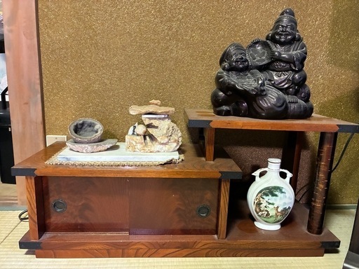 床の間 飾り棚昭和レトロテレビ台 和風棚 (ケヤキ色) (ema) 御嵩口の