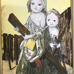藤田 嗣治 『 姉と弟 』額装の画像