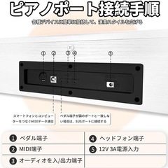 電子ピアノ 88鍵盤 木製 ペダル付き スタンド一体型 MIDI対応 ホワイトの画像